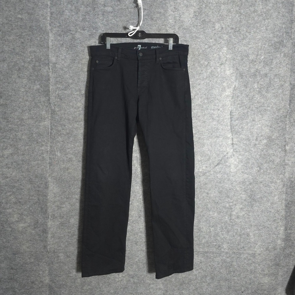 7 For All Mankind Standard Men 33 Black Straight Leg Stretch Made in USA Jeans